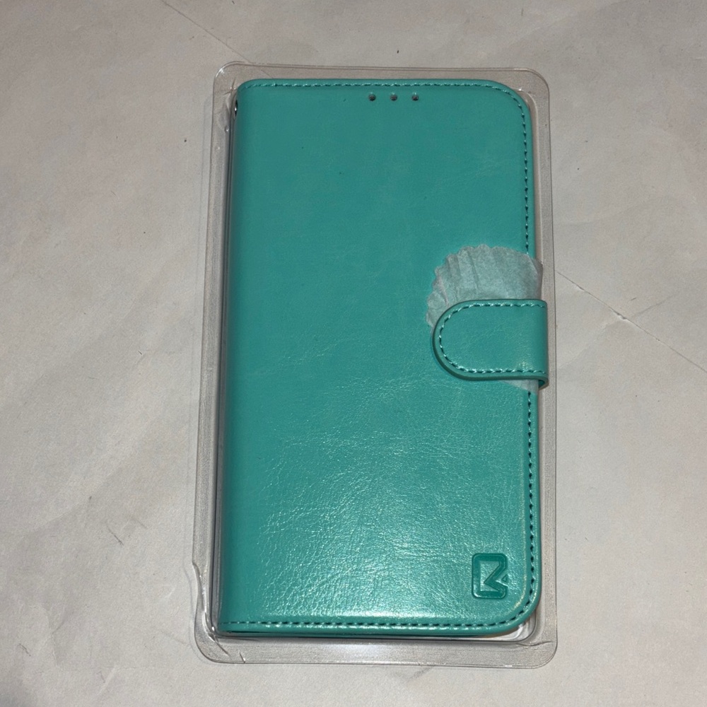 Iphone 14 Max Teal Leather Phone Case Wallet W/Wrist Strap NWT